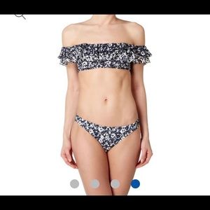 Lacey floral ruffle off shoulder bikini